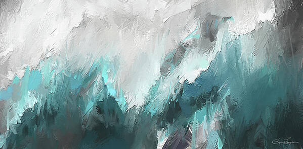 Ight Blue Art Print featuring the painting Wintery Mountain- Turquoise and Gray modern Artwork by Lourry Legarde