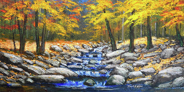 Brook Art Print featuring the painting Woodland Brook In Autumn by Frank Wilson