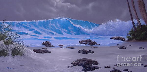 Tropical Paintings Art Print featuring the painting Blue Wave by Night by Michael Allen