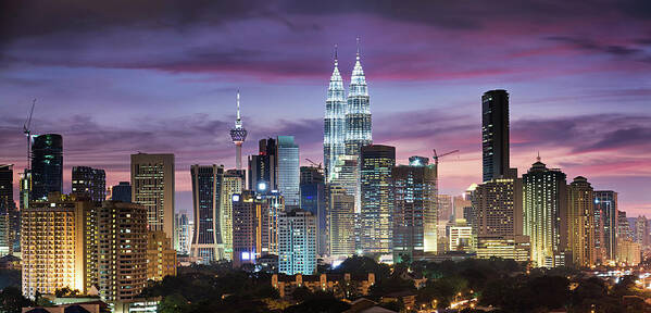Scenics Art Print featuring the photograph City Skyline - Kuala Lumpur At Dusk by Hadynyah
