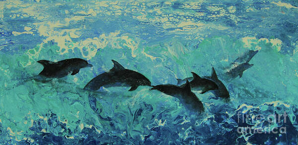 Painting Art Print featuring the painting Dolphins Surf by Jeanette French