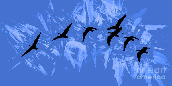 Canadian Geese Art Print featuring the photograph Geese Flying Over Mountains Abstract by Scott Cameron