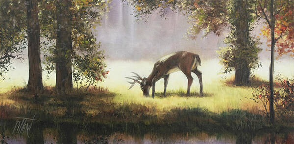 Grazing Deer Art Print featuring the painting Grazing deer by Lynne Pittard