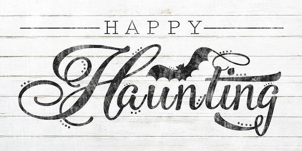 Happy Haunting White Wood Art Print featuring the mixed media Happy Haunting White Wood by Sheena Pike Art And Illustration