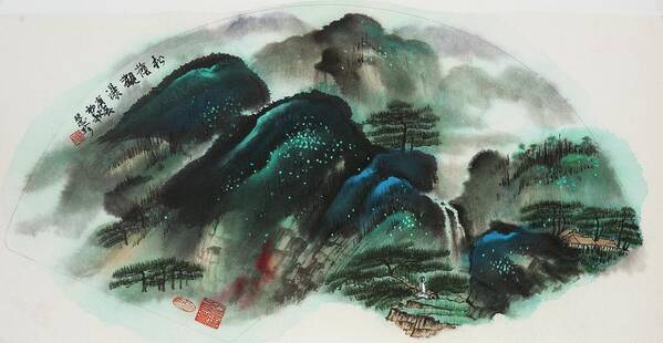 Chinese Watercolor Art Print featuring the painting Meditation Among the Pines by Jenny Sanders