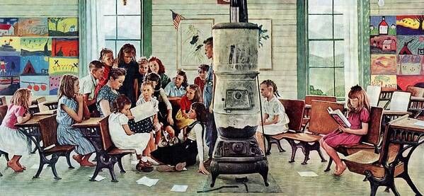 Book Art Print featuring the painting Norman Rockwell Visits A Country School by Norman Rockwell
