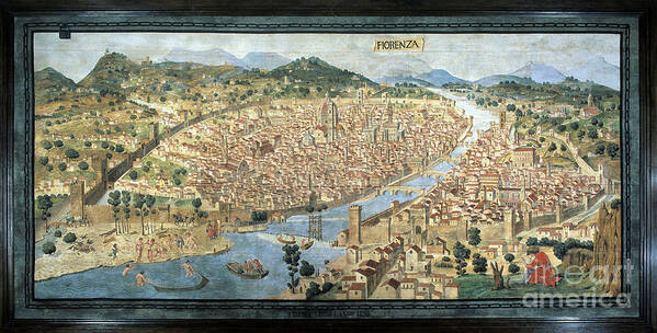 15th Century Art Print featuring the painting pianta Della Catena Map Of The City Of Florence Called catena Because The Of The Chain Forming The Frame by Francesco Rosselli