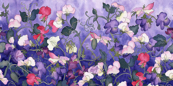 Poppies & Sweet Peas- Run On Pattern Art Print featuring the painting Poppies & Sweet Peas- Run On Pattern by Carissa Luminess