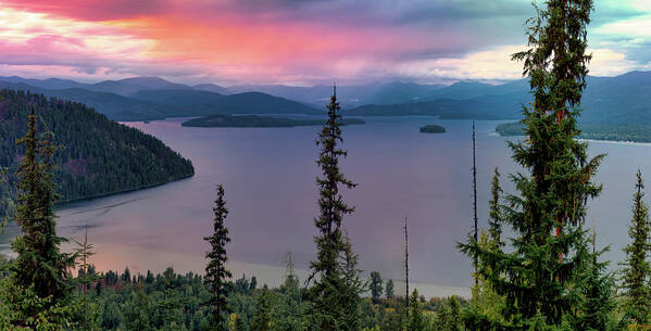 Nature Art Print featuring the photograph Priest Lake Sunset View by Leland D Howard