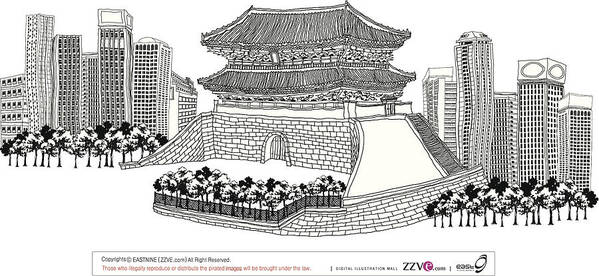 Scenics Art Print featuring the digital art Side View Of Pagoda And Trees by Eastnine Inc.