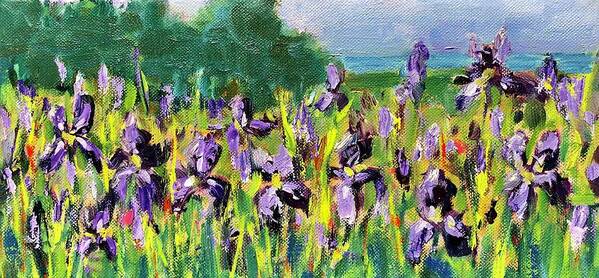 Purple Spring Irises Art Print featuring the painting Spring Irises by Barbara Hageman