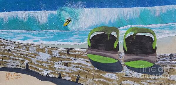 Surf's Up Art Print featuring the painting Surf's Up, Sandals Down by Elizabeth Dale Mauldin