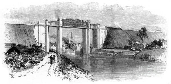 Engraving Art Print featuring the drawing The Latchford Viaduct, Manchester Ship by Print Collector