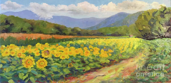 Sunflower Art Print featuring the painting Biltmore Sunflowers #1 by Anne Marie Brown