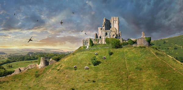 Corfe Castle Art Print featuring the photograph Photo of Corfe castle Keep , Dorset England by Paul E Williams