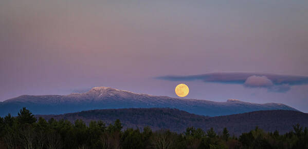 Full Moon Art Print featuring the photograph super moon rising over Mount Mansfield in the Green Mountains of Vermont #1 by Ann Moore
