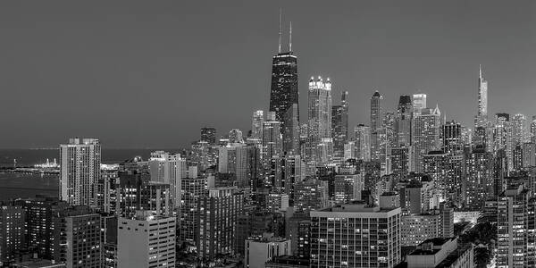 3scape Art Print featuring the photograph Chicago's Streeterville at Dusk Panoramic BW by Adam Romanowicz