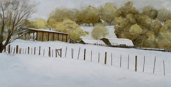 Winter Art Print featuring the painting Colorado Farm by Hone Williams