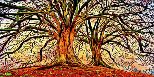 Tree Art Print featuring the mixed media Colorful Trees Design 258 by Lucie Dumas