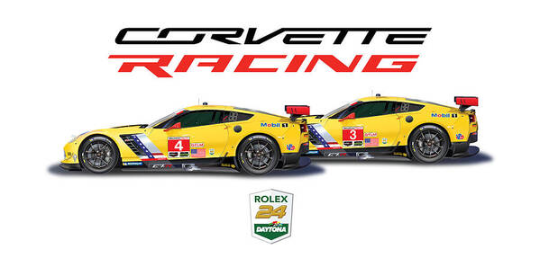 Corvette Racing Poster (no Background) Art Print featuring the drawing Corvette Racing Poster by Alain Jamar