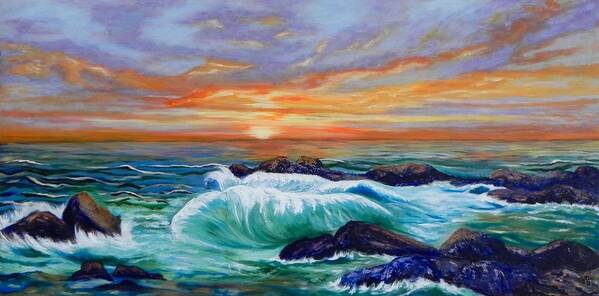 Waves Art Print featuring the painting Crashing waves by Erika Dick