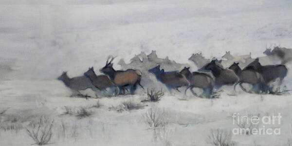 Elk Art Print featuring the painting Elk Migration, 2019 by PJ Kirk