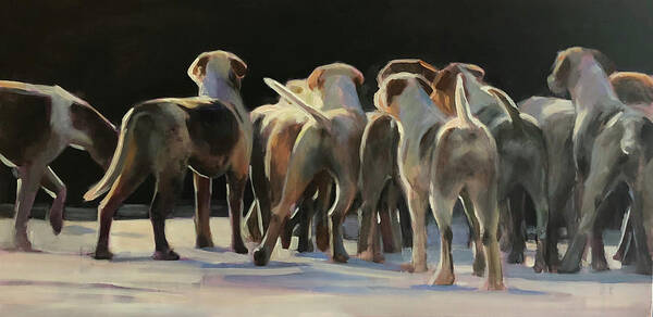 Hounds Art Print featuring the painting Happy Tails Waggin Train by Susan Bradbury