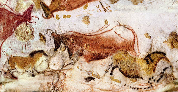 Lascaux Art Print featuring the digital art Lascaux Cow and Horses by Weston Westmoreland