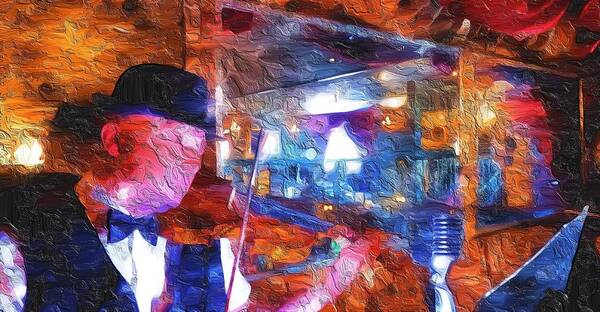 Man Playing Violin Art Print featuring the mixed media lights and Violins by Bencasso Barnesquiat