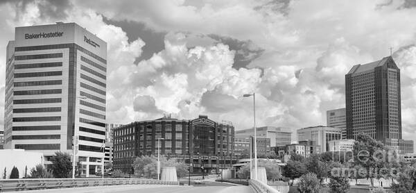 Rich Art Print featuring the photograph Looking Across The Rich Street Bridge Panorama Black And White by Adam Jewell