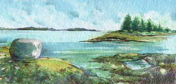 Maine Art Print featuring the painting Maine Island View by AnneMarie Welsh