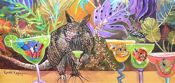 Armadillo Art Print featuring the painting Margarita Time with Mr. Armadillo by Linda Kegley