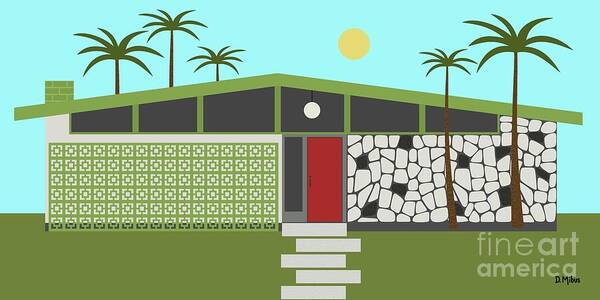 Mcm Art Print featuring the digital art Mid Century Modern House in Green by Donna Mibus