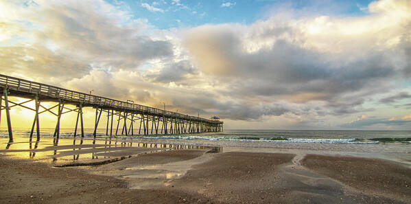 Sunrise Art Print featuring the photograph Oceanana Fishing Pier Sunrise - Atlantic Beach NC by Bob Decker