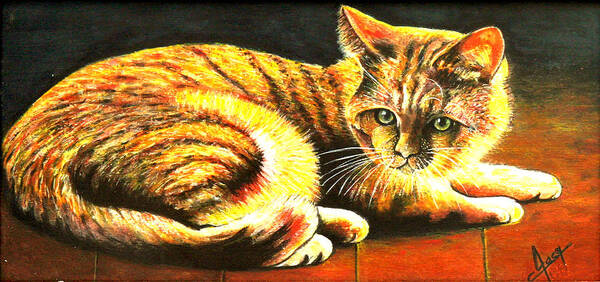 Cat Art Print featuring the painting Red Cat by Jackie Nourigat