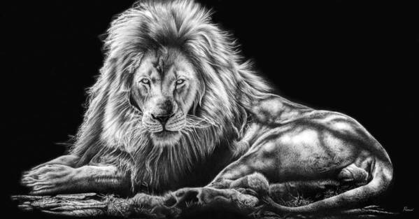Lion Art Print featuring the drawing Reliance by Casey 'Remrov' Vormer