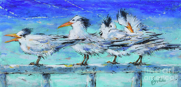 Royal Tern Art Print featuring the painting Lounging Royal Terns by Jyotika Shroff