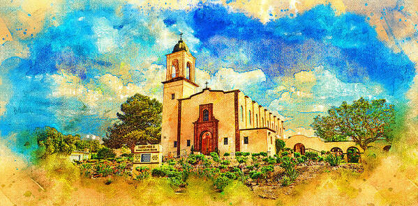 Saint Pius X Church Art Print featuring the digital art Saint Pius X Church in Chula Vista - digital painting by Nicko Prints