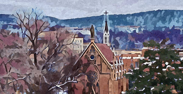 Southwest Art Print featuring the digital art Santa Fe Loretto Chapel by Aerial Santa Fe