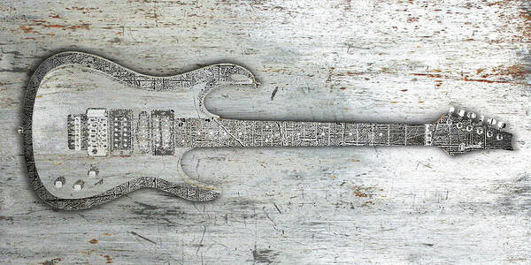 Guitar Art Print featuring the painting Steel Guitar Electric Metal Metallic Horizontal by Tony Rubino