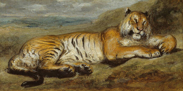 French Art Art Print featuring the painting Tiger Resting by Pierre Andrieu