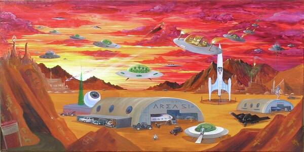 Rocket 88 Art Print featuring the painting Tikis and Aliens by Alan Johnson