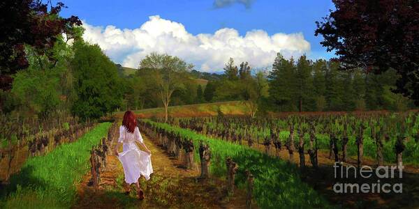 Vineyards Art Print featuring the digital art Vineyard Maiden by Melinda Hughes-Berland