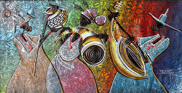 Africa Art Print featuring the painting Yoruba, Hausa, Ibo Musicians - 2 by Paul Gbolade Omidiran