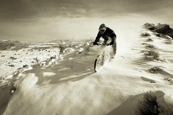 Action Art Print featuring the photograph A Man Riding His Mountain Bike by Whit Richardson