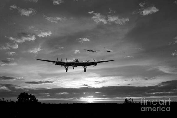 Lancaster Bombers Art Print featuring the digital art Made It Home - Mono by Airpower Art