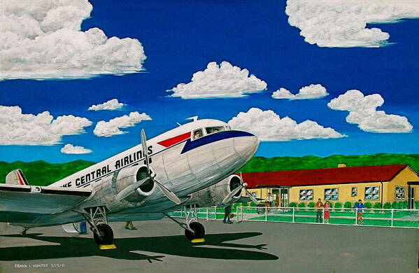 Lake Central Airlines Portsmouth Ohio Scioto County Airport Art Print featuring the painting Portsmouth Ohio airport and Lake Central Airlines by Frank Hunter