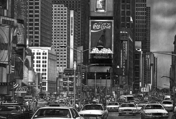 Times Square Art Print featuring the drawing Times Square by Jerry Winick