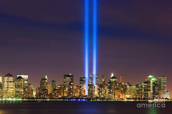 America Art Print featuring the photograph 09/11 - Tribute in Light by Henk Meijer Photography