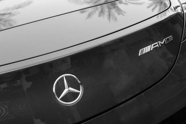 2012 Mercedes-benz Sls Gullwing Ame Emblem Art Print featuring the photograph 2012 Mercedes-Benz SLS Gullwing AME Emblem -0112bw #1 by Jill Reger